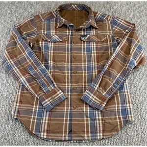 COLUMBIA Mens Nylon Plaid Button Up Large Omni Wick Vented Long Sleeve Brown